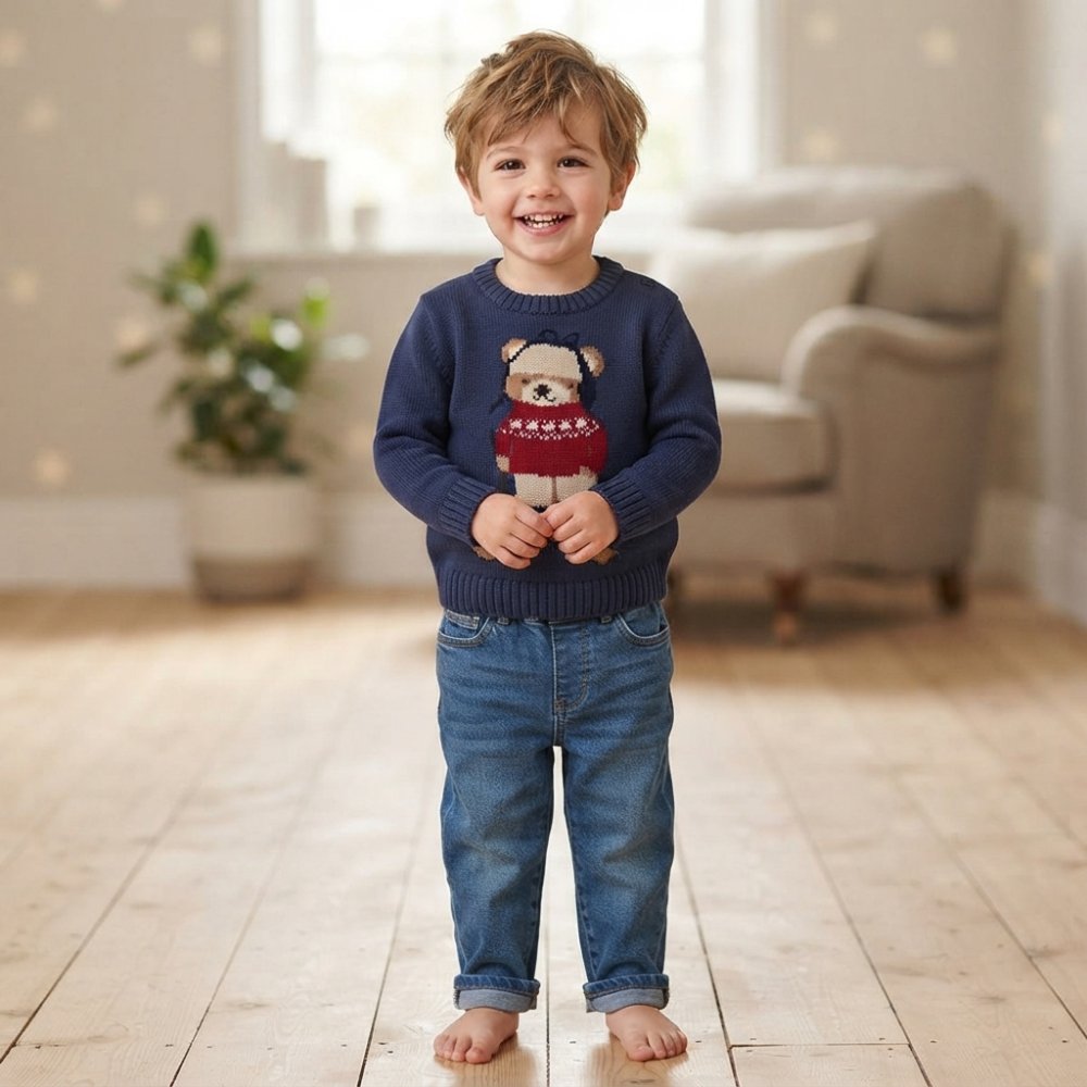 J16360: Boys True Knit Jacquard Bear Jumper & Jeans Outfit (2-4 Years) J16360: Boys True Knit Jacquard Bear Jumper & Jeans Outfit (2-4 Years)